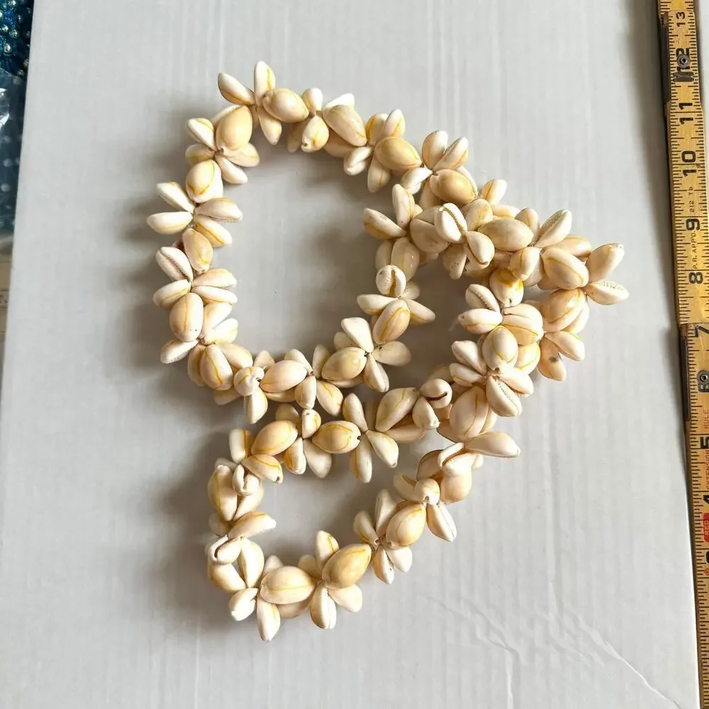 Vintage Cowry Cowrie Shell Rosette Crown & Lei Set Mermaid Headband & Necklace